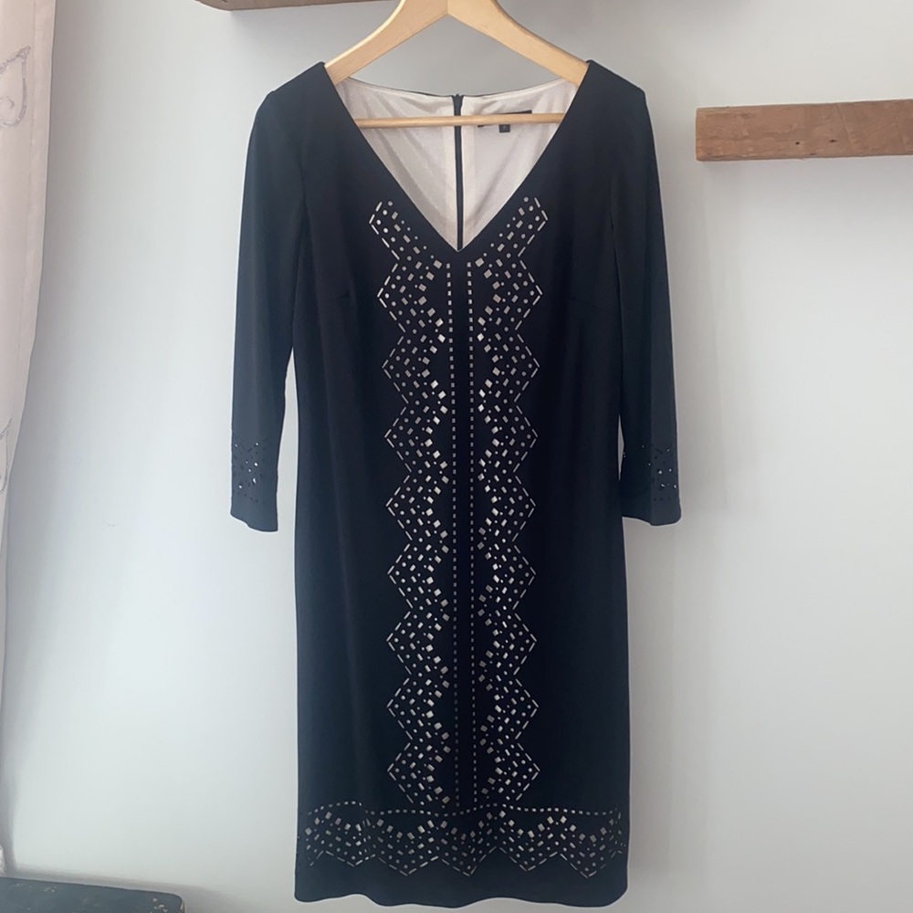 David Meister Black Long Sleeve Dress Classic Sheath Lined Modest Career Size 8